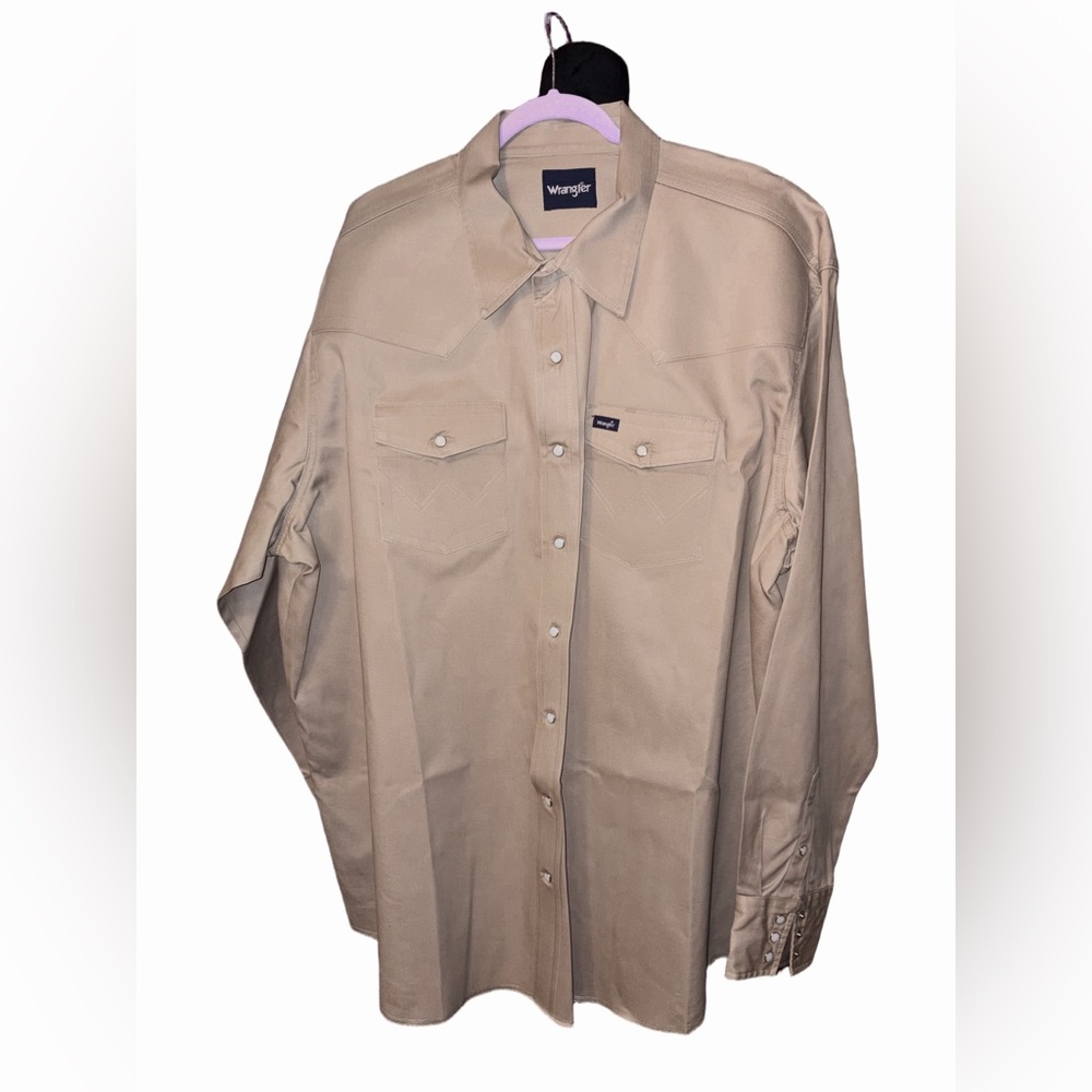 Wrangler Snap Button Western Shirt Beige Big & Tall 3XT Cotton Workwear
